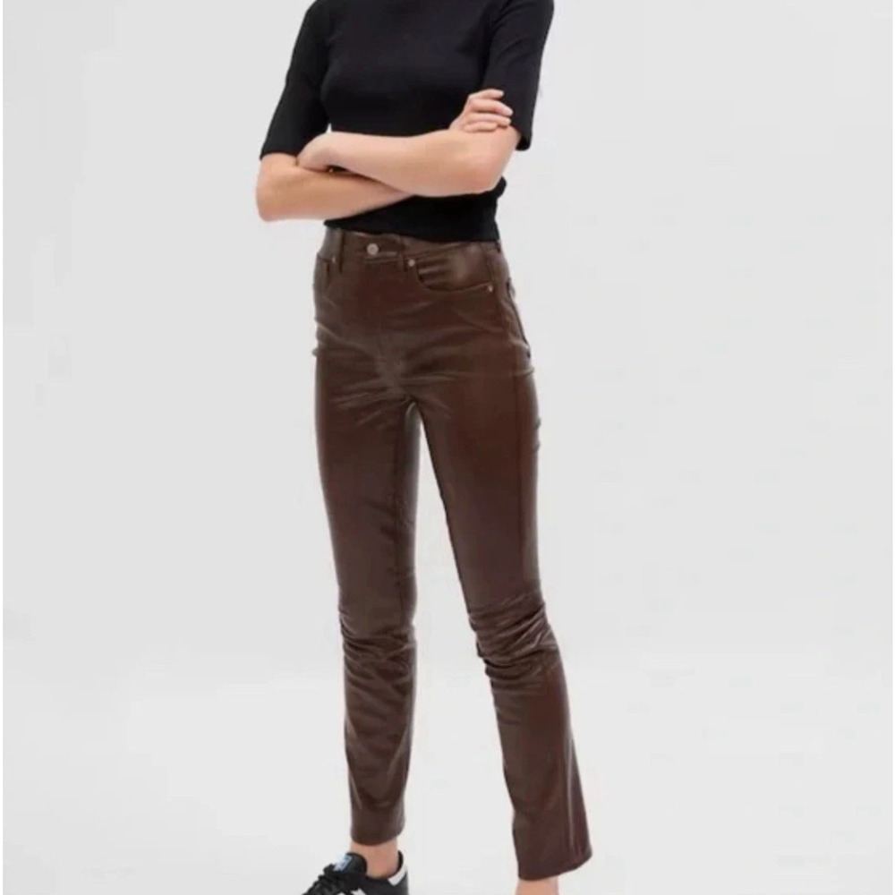 Gap Womens Vintage Slim High Rise Brown Leather Pants 30/10R Y2K Biker Western